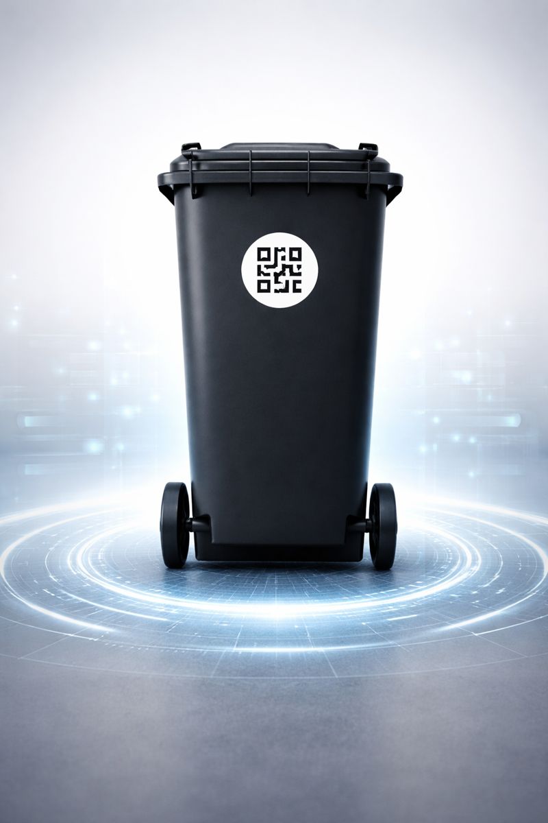 Smart wheelie bin with QR code for tracking and service verification